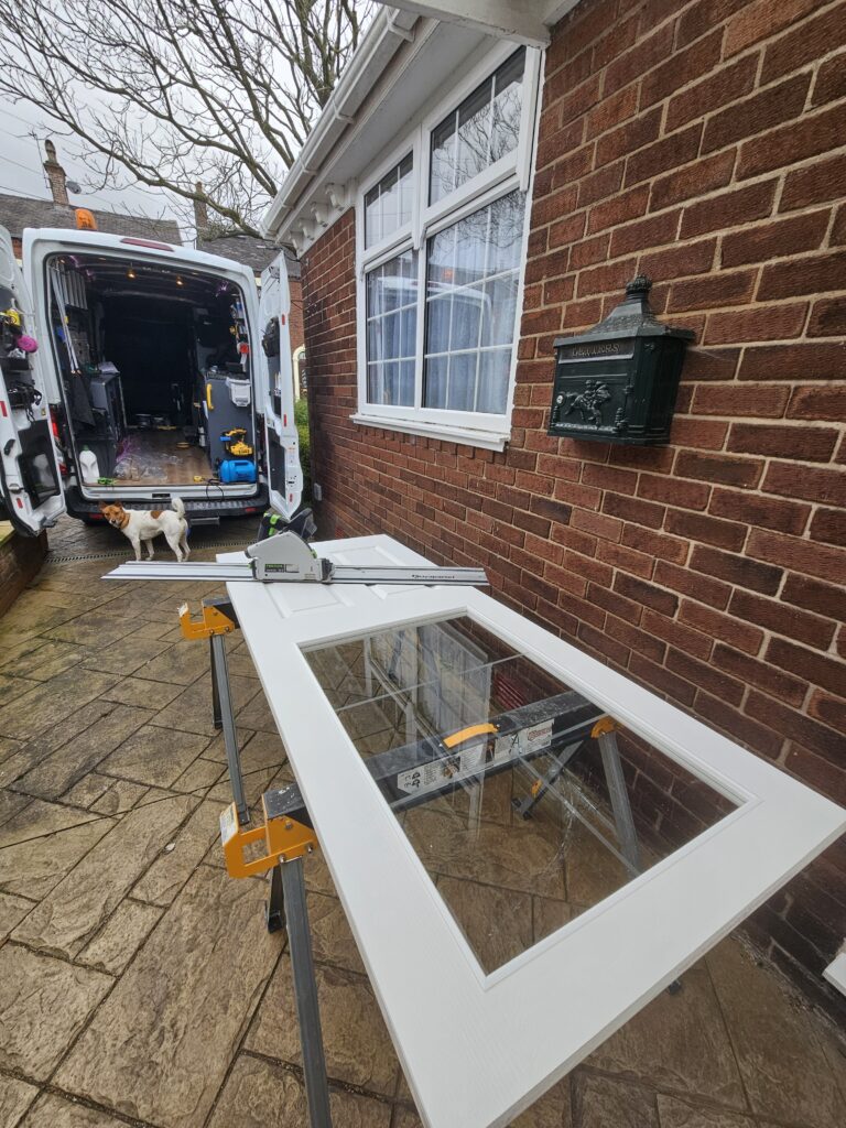 New glazed door prepared on site before installation