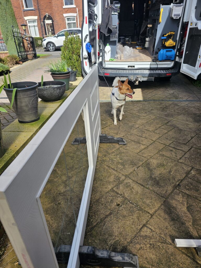 New glazed door on site before installation