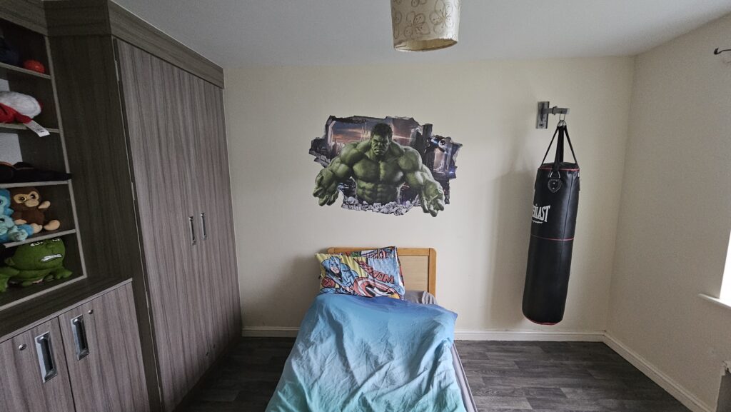 Original bedroom before transformation into a bespoke Hulk themed interactive room