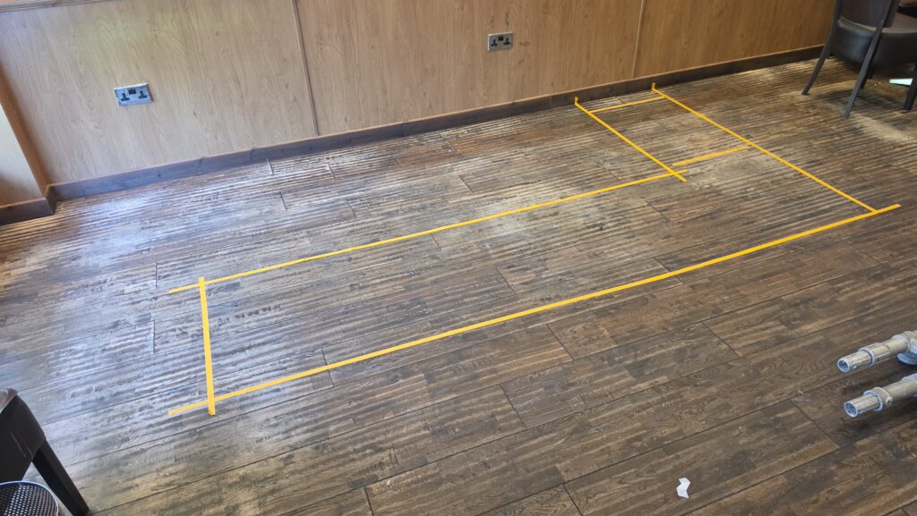 Initial site layout marking the position of the bespoke café counter