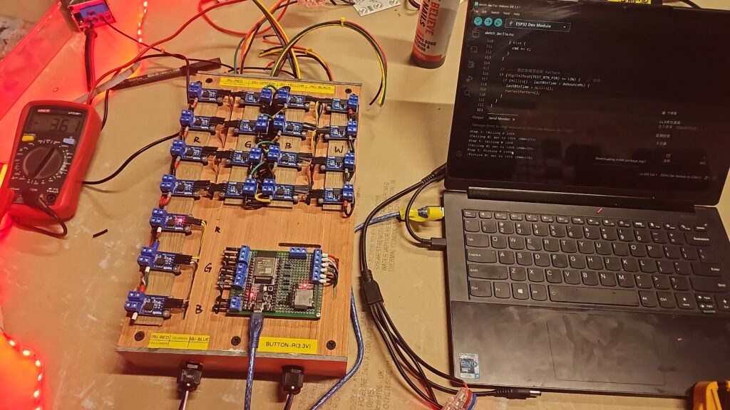 Programming and testing the custom ESP32 lighting and sound controller for the interactive bedroom