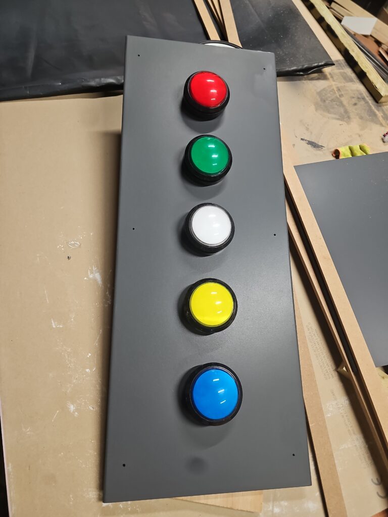 Workshop-built five-button control panel for bespoke interactive bedroom lighting and sound system